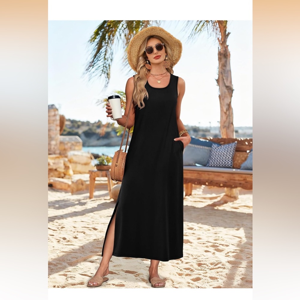 Black Sleeveless Maxi Sundress with Scoop Neck